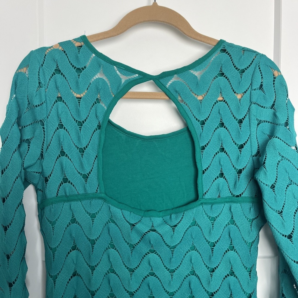 Free People Wild Thing Emerald Green Crochet Dress Size Medium Preppy Boho Party - Picture 6 of 6